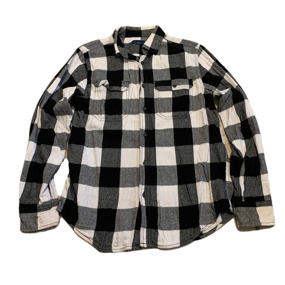 George Black and White Buffalo Plaid Flannel Shirt Size Small - Picture 1 of 5